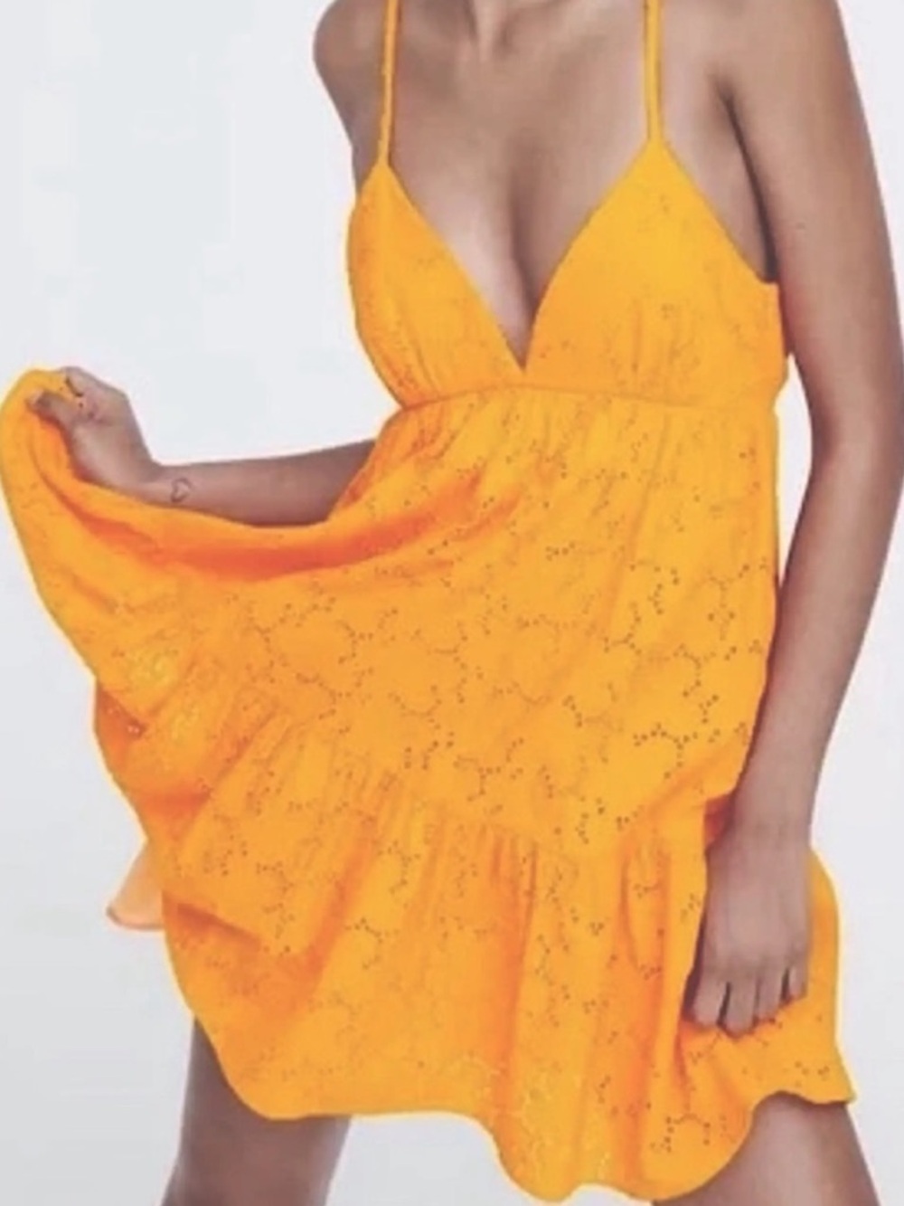 Zara Orange Eyelet Spaghetti-Strap Sundress